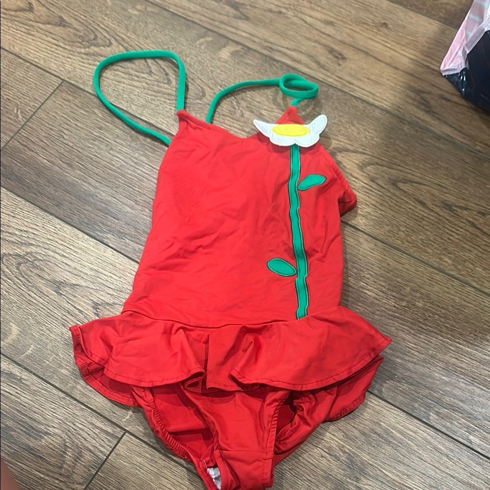 Florence Eiseman Red One Piece with Flower Accent
